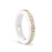 Inel ceramic alb cu argint placat cu aur galben si pietre DiAmanti CS-1164WY-AS